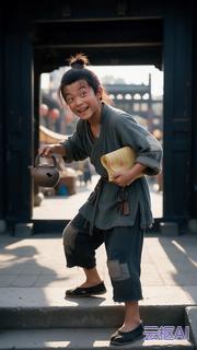 《账本里的天下》小豆子 全身定妆图（杂役 · 情报 · 符号：糖与沙子）